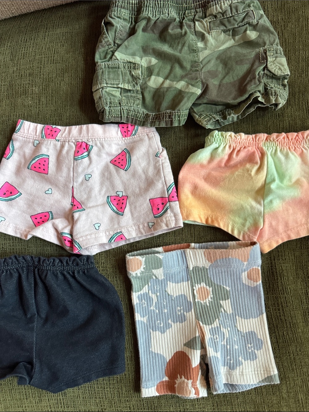 Baby Shorts Bundle - Pink Watermelon, Camo Green, Black, Pastel Tie-Dye 3M - Picture 5 of 6